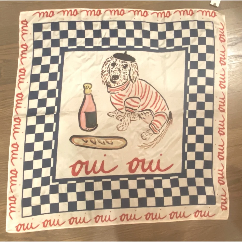 Nikki Ackerman x Anthropologie French dog theme scarf hair tie scarf - NWT - Picture 3 of 5